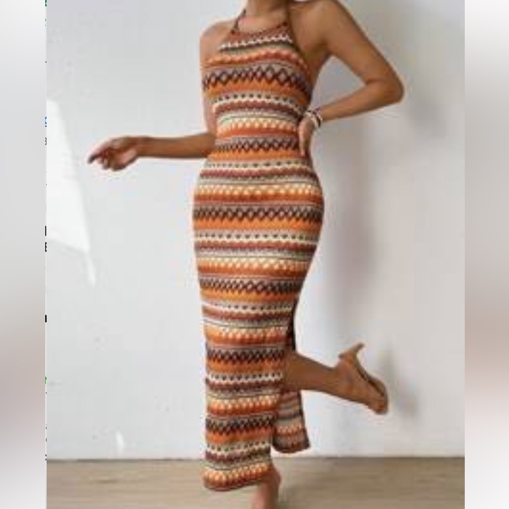 SHEIN Orange and Brown Patterned Maxi Skirt